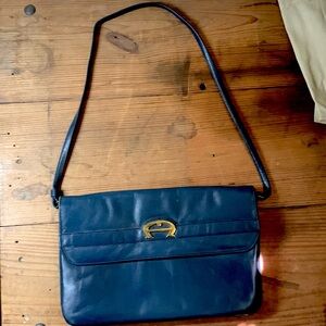 Vintage Etienne Aigner Navy Blue leather Clutch & Shoulder Strap Purse Hand Bag
